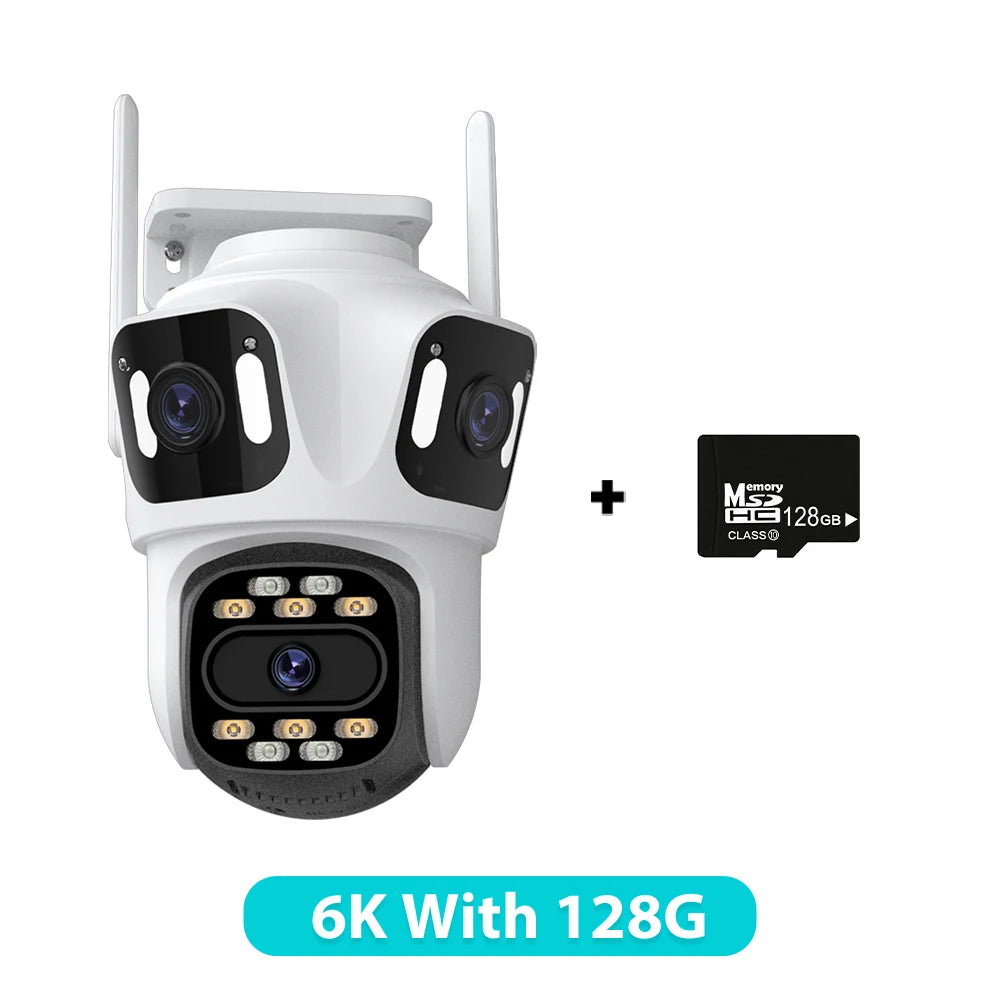 Cámara IP PTZ de tres lentes para exteriores, HD, con tres pantallas, WiFi, seguimiento automático y doble lente, CCTV inalámbrica iCsee