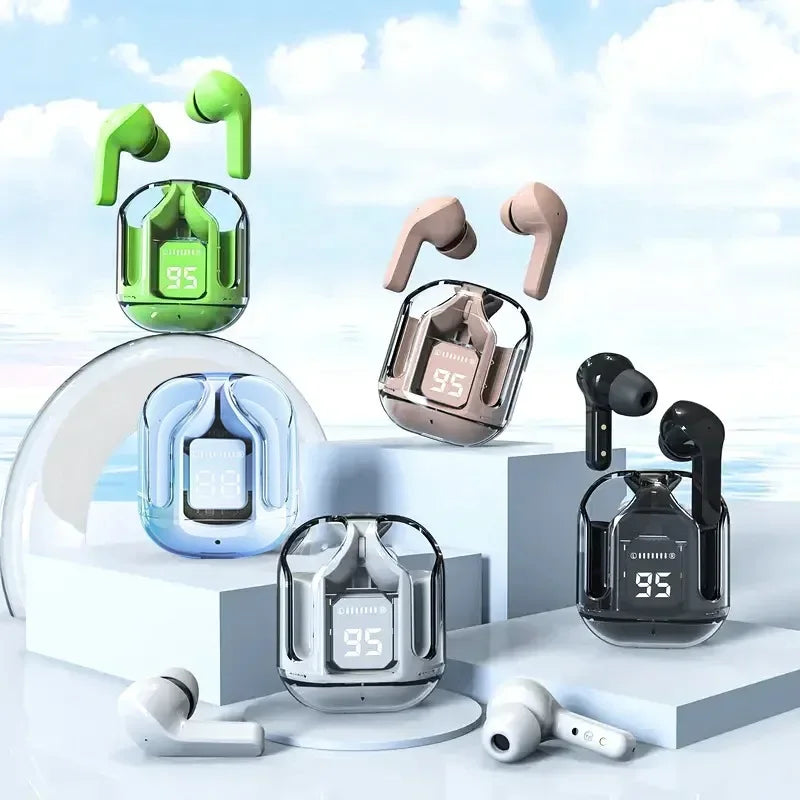 Auriculares inalámbricos mini T2 con pantalla digital LED de encendido, sonido estéreo, Bluetooth 5.3, compatibles con iPhone, Xiaomi y Lenovo.