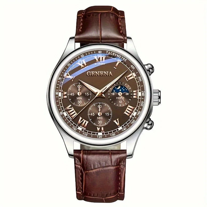 Reloj de pulsera analógico de cuarzo para hombre, de lujo, con correa de cuero y esfera redonda.