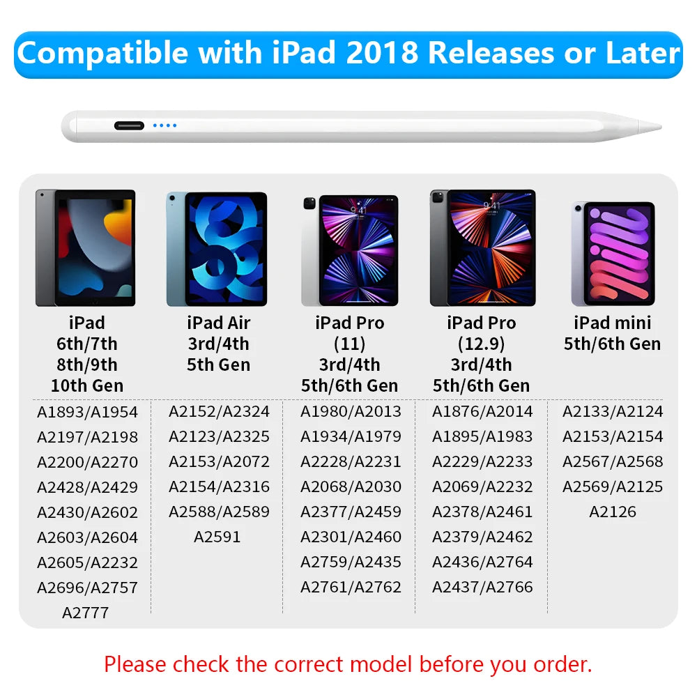Lápiz óptico para Apple Pencil con indicadores LED de encendido y rechazo de palma. Lápiz táctil para iPad 2025, 2022, 2021, 2020, 2019 y 2018.