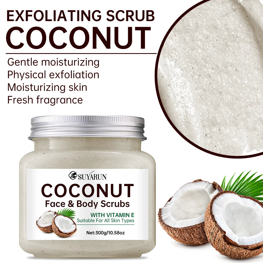SUYARUN Exfoliante Corporal Orgánico de Azúcar de Coco - Exfoliante e Hidratante - Cuidado Natural de Spa para una Piel Suave - 300 g.