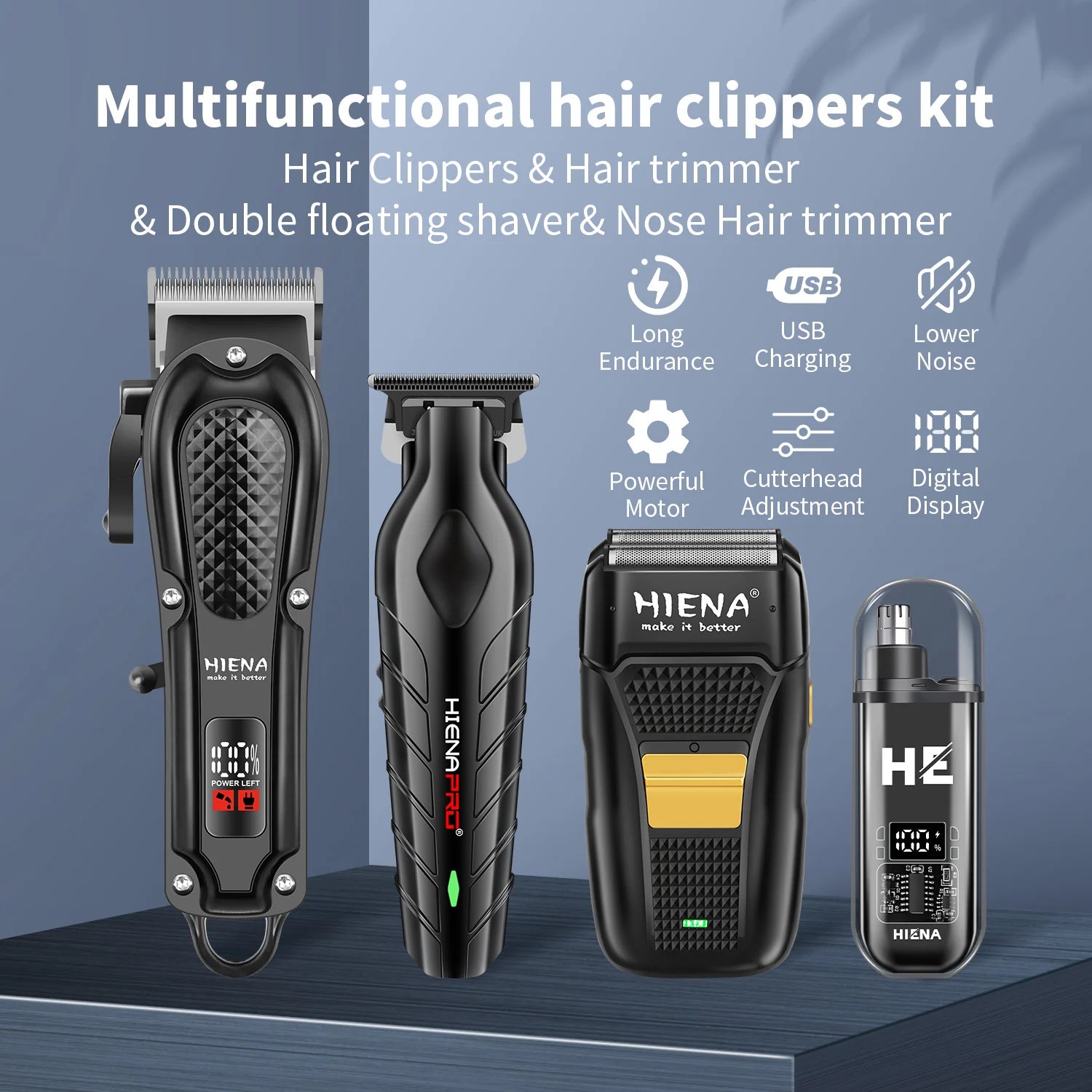 Hiena Finish Machine Electric Cortapelos Profesional Eléctrico Cortapelos para Barba Recargable Kit de Afeitadora y Recortadora de Cabello para Hombres