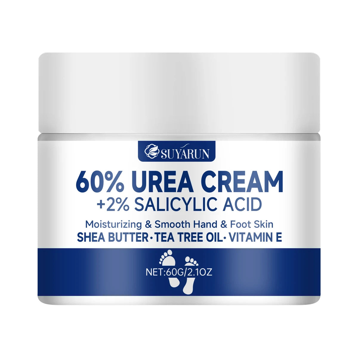 Crema para pies SUYARUN con 60 % de urea para talones agrietados y piel seca: tratamiento hidratante intensivo, removedor de callos, cuidado del pie diabético.
