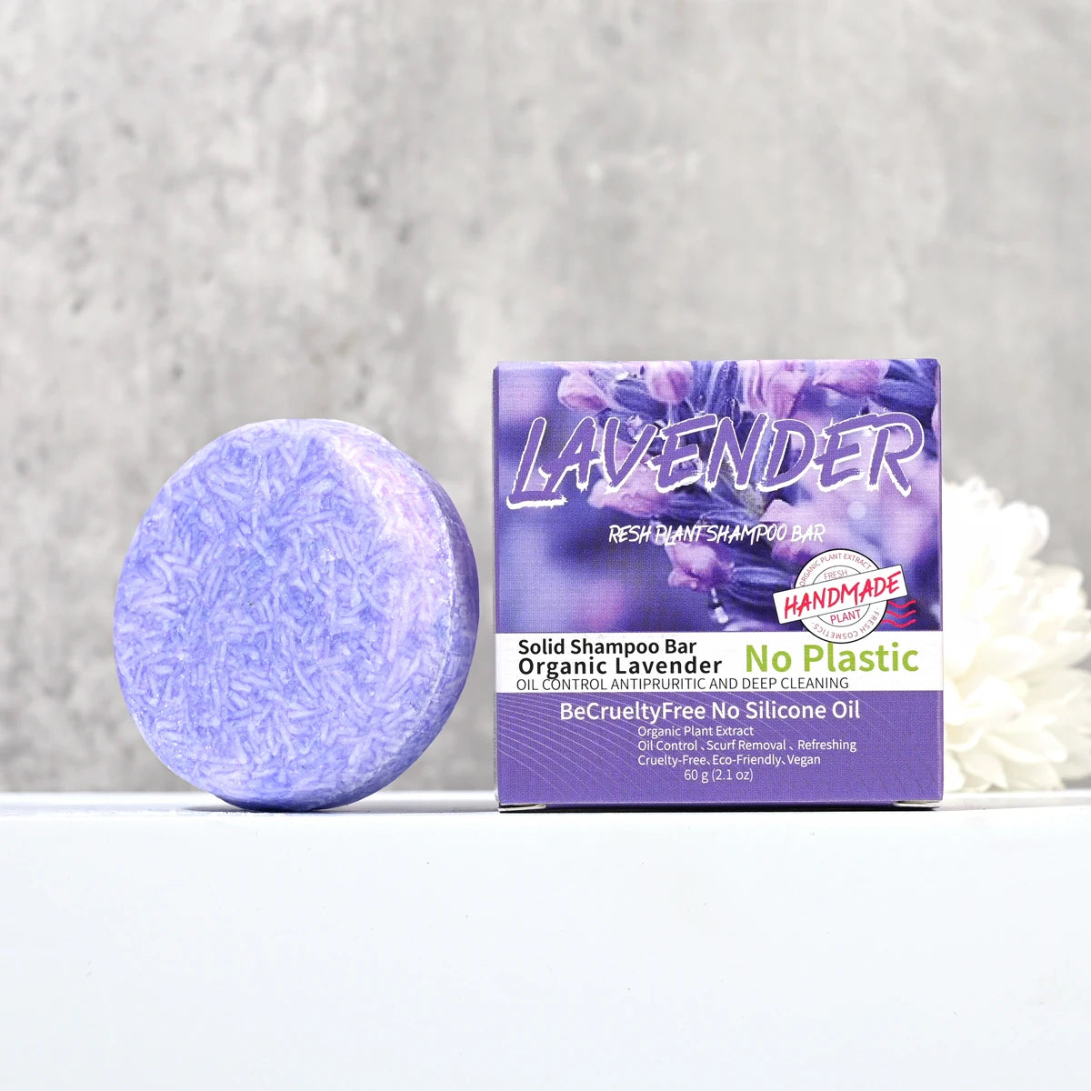 J+60g Champú sólido de lavanda, de gran venta, natural, orgánico, anticaída, para el cuidado del cabello, jabón sólido de glicerina