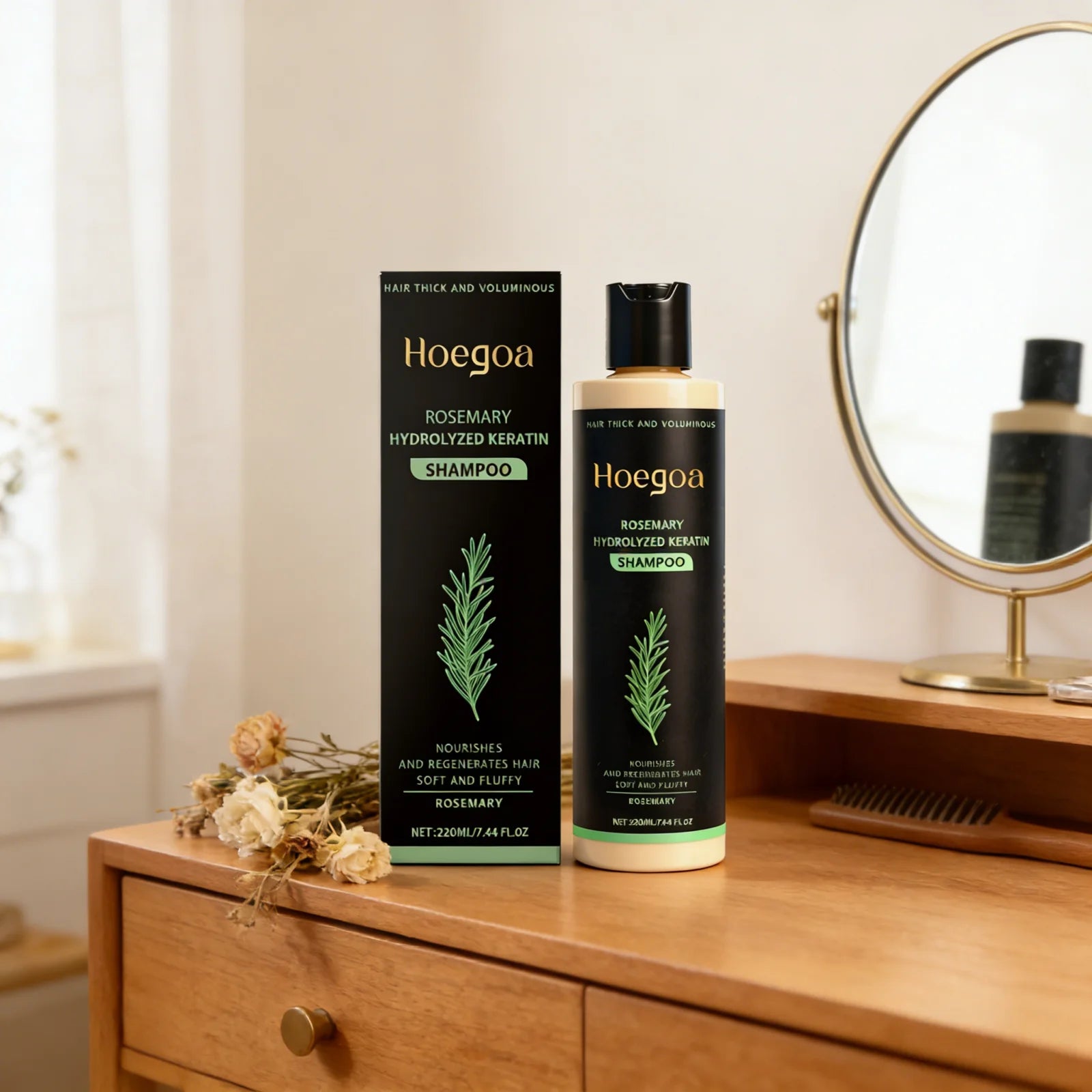 Champú de romero Hoegoa para el crecimiento del cabello, limpieza del cuero cabelludo, reparación del cabello dañado, hidratación y fortalecimiento del cabello.