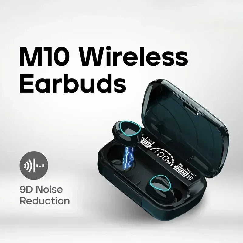 Auriculares inalámbricos Bluetooth M10 originales: auriculares deportivos todo en uno con cancelación activa de ruido, sonido estéreo y micrófono incorporado.