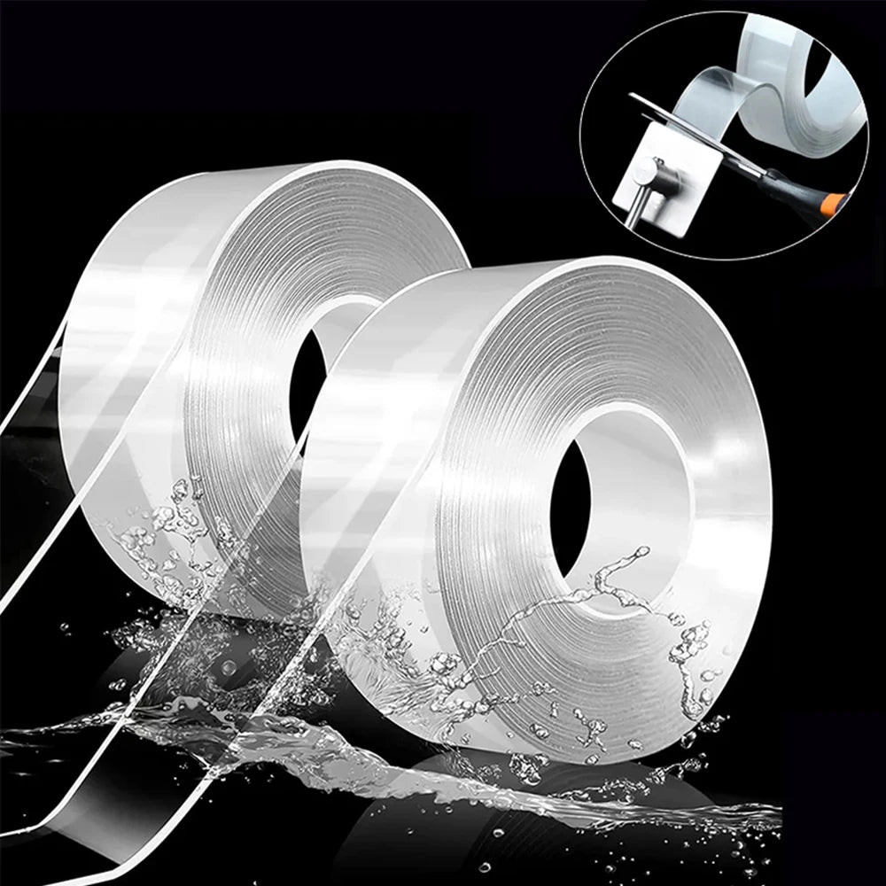 1 unidad de cinta adhesiva de doble cara resistente, lavable y reutilizable. Cinta adhesiva transparente de doble cara para usar en la cocina, el baño y la oficina.