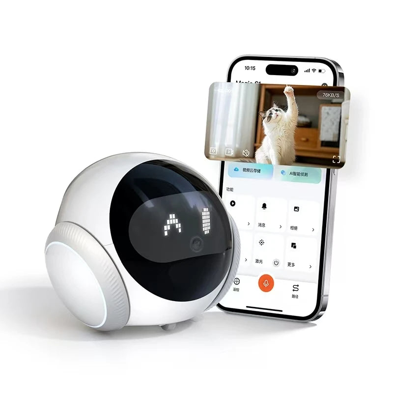 Compañero electrónico inteligente para mascotas, robot interactivo para el hogar, compañero móvil remoto para personas mayores y entretenimiento para gatos.