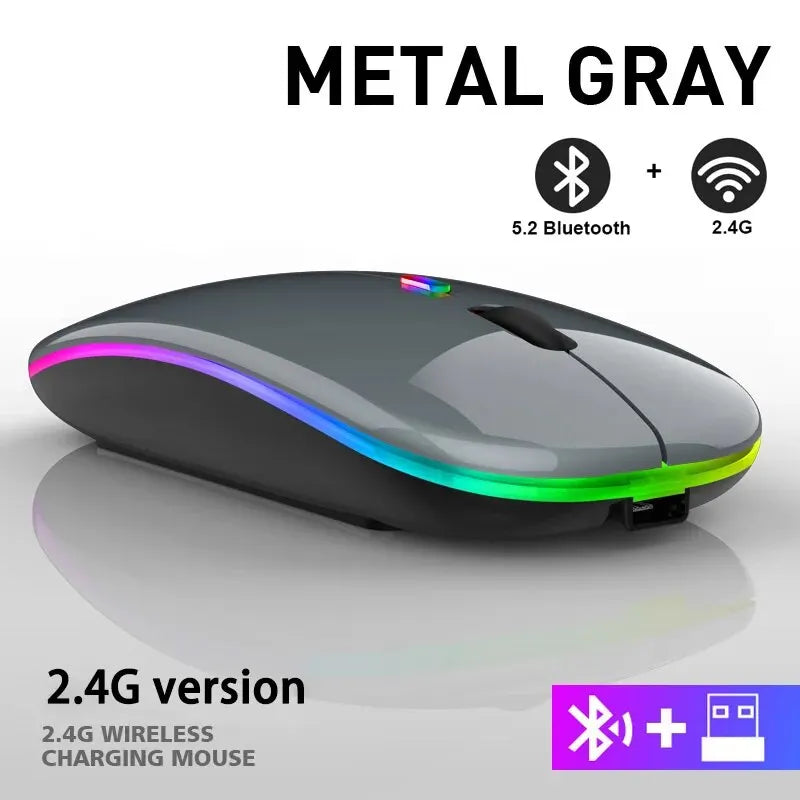 Ratón inalámbrico RGB recargable Bluetooth para ordenador, ratón ergonómico para juegos con retroiluminación LED para portátil y PC, 3600 DPI.
