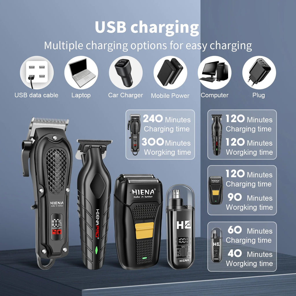 Hiena Finish Machine Electric Cortapelos Profesional Eléctrico Cortapelos para Barba Recargable Kit de Afeitadora y Recortadora de Cabello para Hombres