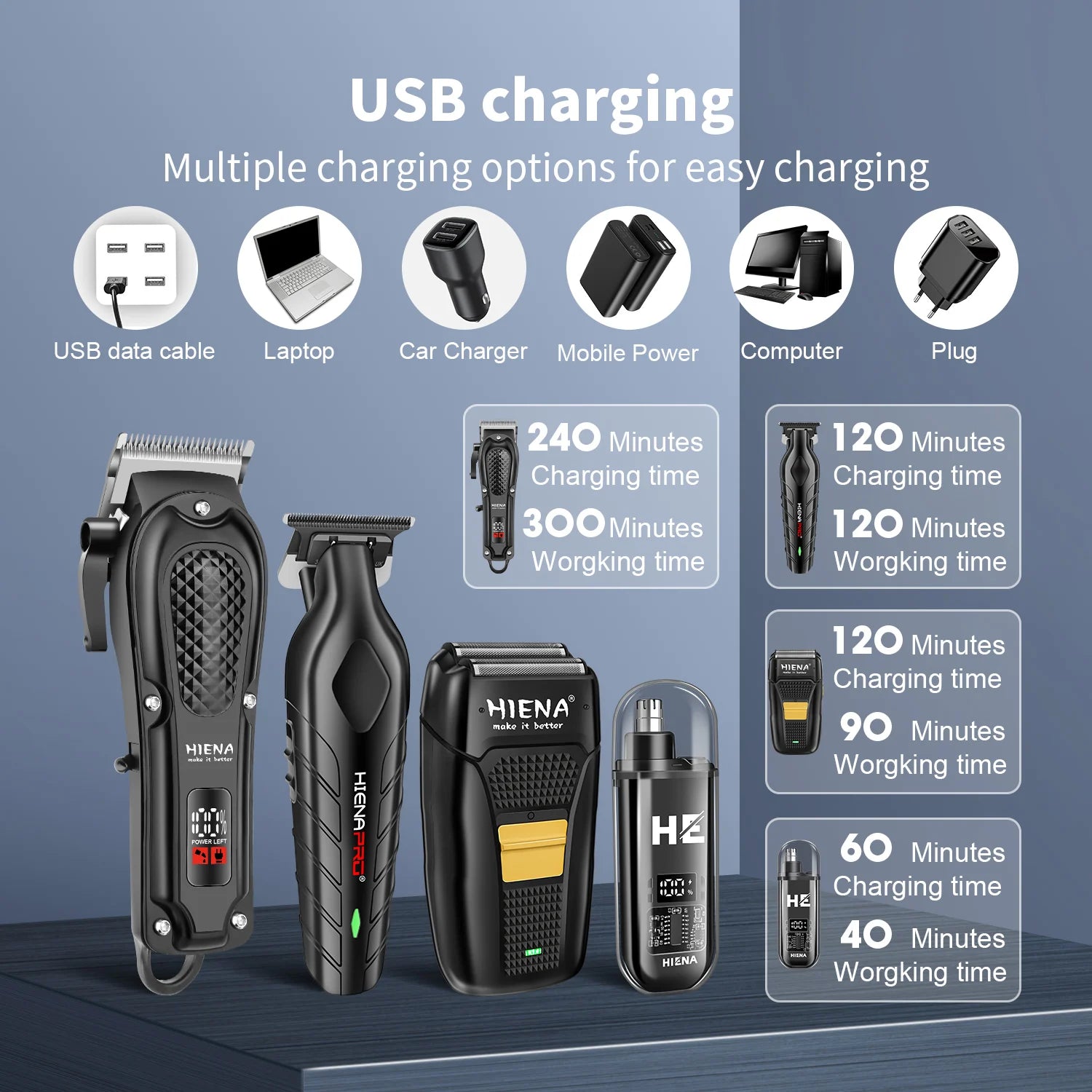 Hiena Finish Machine Electric Cortapelos Profesional Eléctrico Cortapelos para Barba Recargable Kit de Afeitadora y Recortadora de Cabello para Hombres
