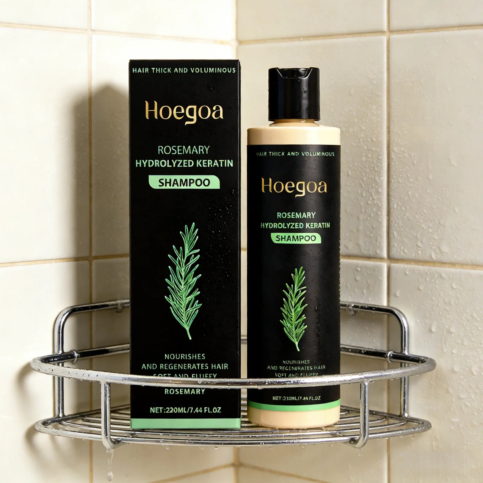 Champú de romero Hoegoa para el crecimiento del cabello, limpieza del cuero cabelludo, reparación del cabello dañado, hidratación y fortalecimiento del cabello.