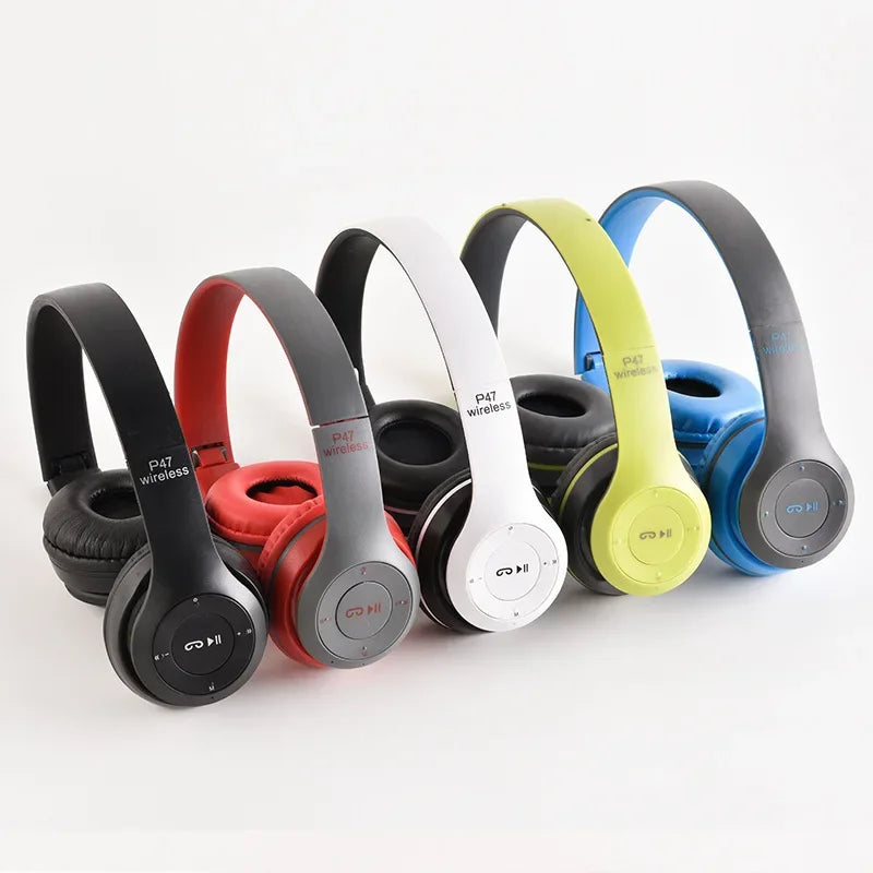 Auriculares Bluetooth plegables inalámbricos con micrófono y control de volumen para iPhone y Android.