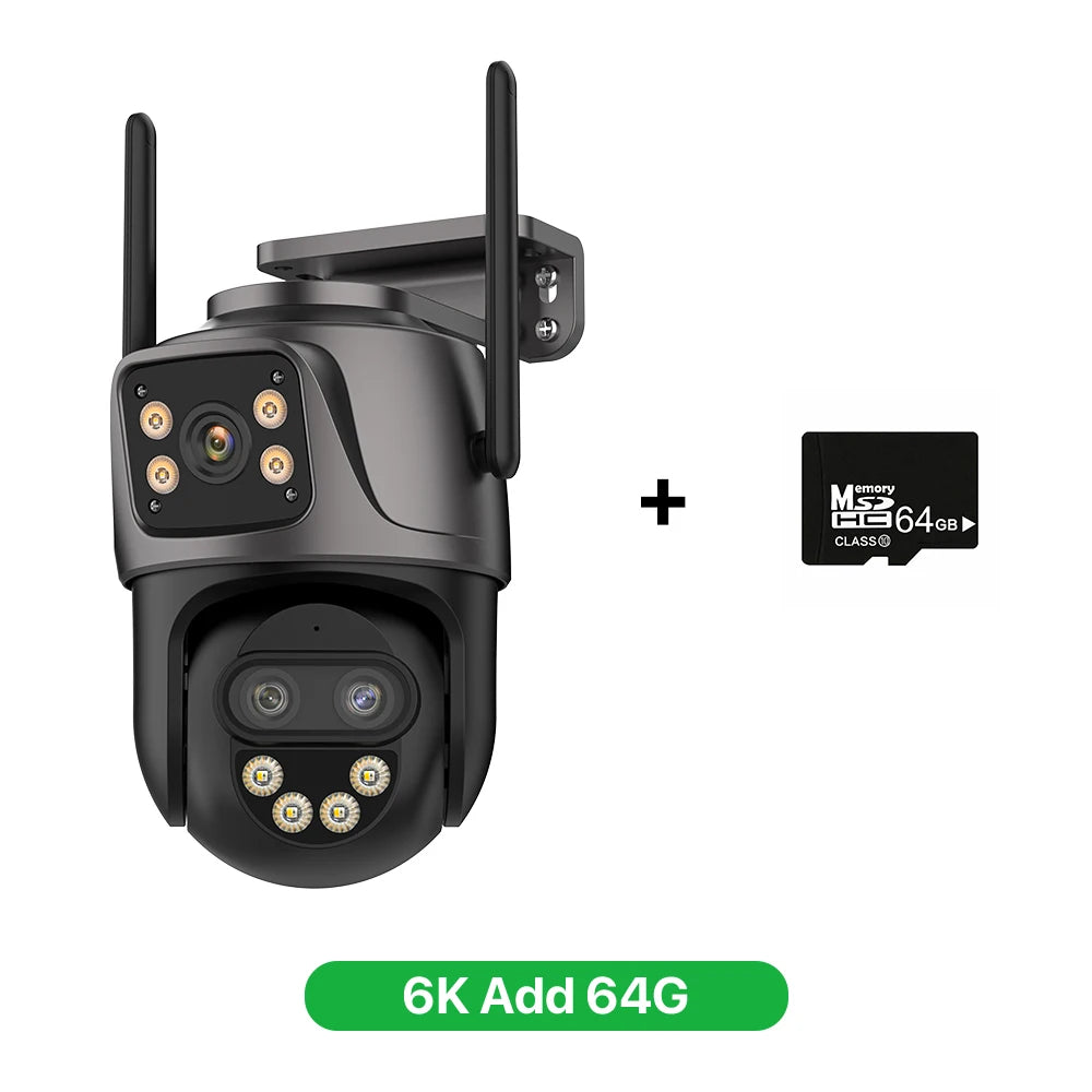 Cámara IP HD 6K 9MP para exteriores, cámara WiFi externa de tres lentes, pantalla dual 4K/2K, cámara de seguridad PTZ con seguimiento automático y vigilancia iCSee