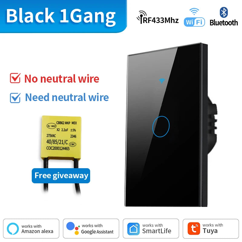 Interruptor de luz inteligente TNCE Tuya WiFi/Zigbee, con o sin cable neutro, interruptor táctil de pared compatible con Alexa y Google Home.