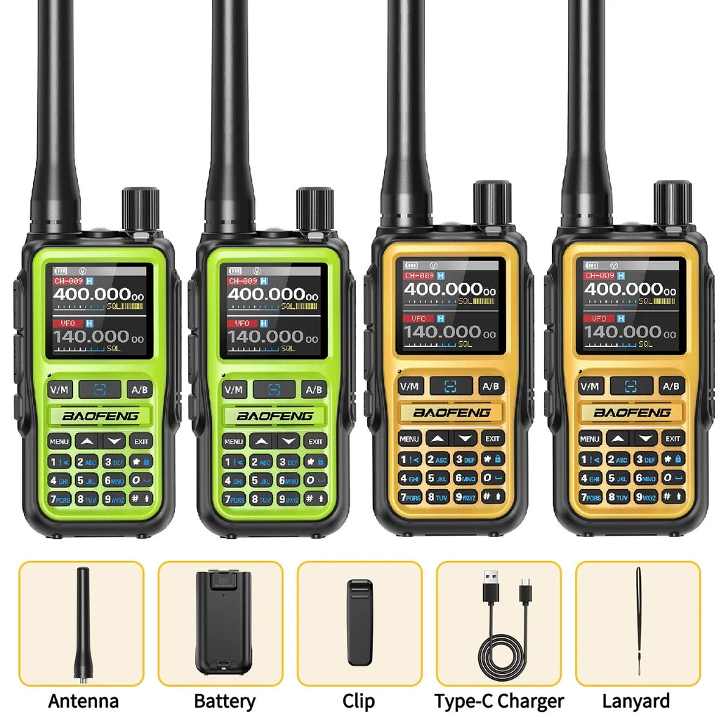 Paquete de 4 walkie-talkies BAOFENG UV-5R MINI Bluetooth programables, radioaficionados, portátiles, de largo alcance, tipo C, doble PTT, multibanda.