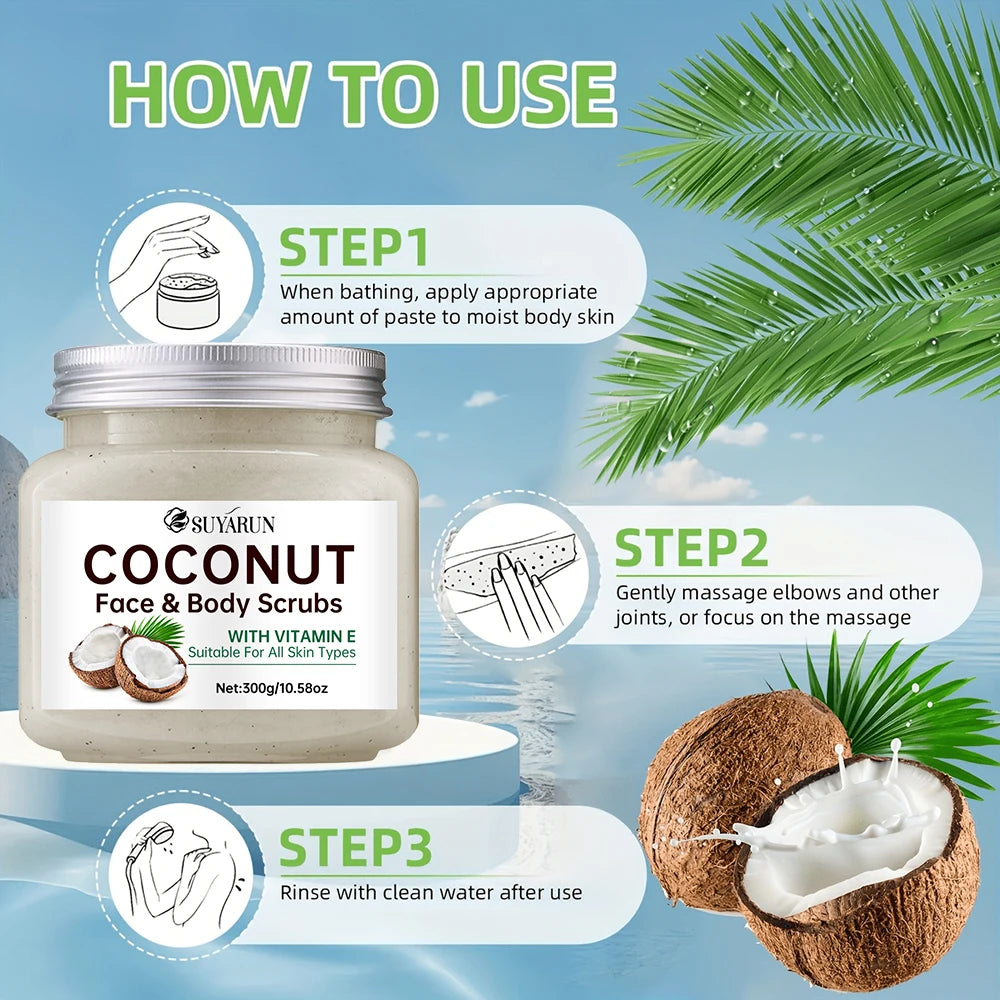 SUYARUN Exfoliante Corporal Orgánico de Azúcar de Coco - Exfoliante e Hidratante - Cuidado Natural de Spa para una Piel Suave - 300 g.
