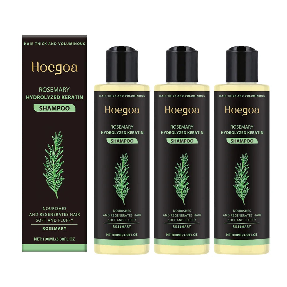 Champú de romero para el crecimiento del cabello, espesante, con queratina hidrolizada, reparador para cabello seco, encrespado y dañado, hidratante y limpiador del cuero cabelludo (3 unidades).
