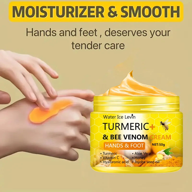 Crema de cúrcuma y veneno de abeja para pies agrietados y resecos, reparadora y para eliminar la piel muerta de las manos y los pies (50 g).