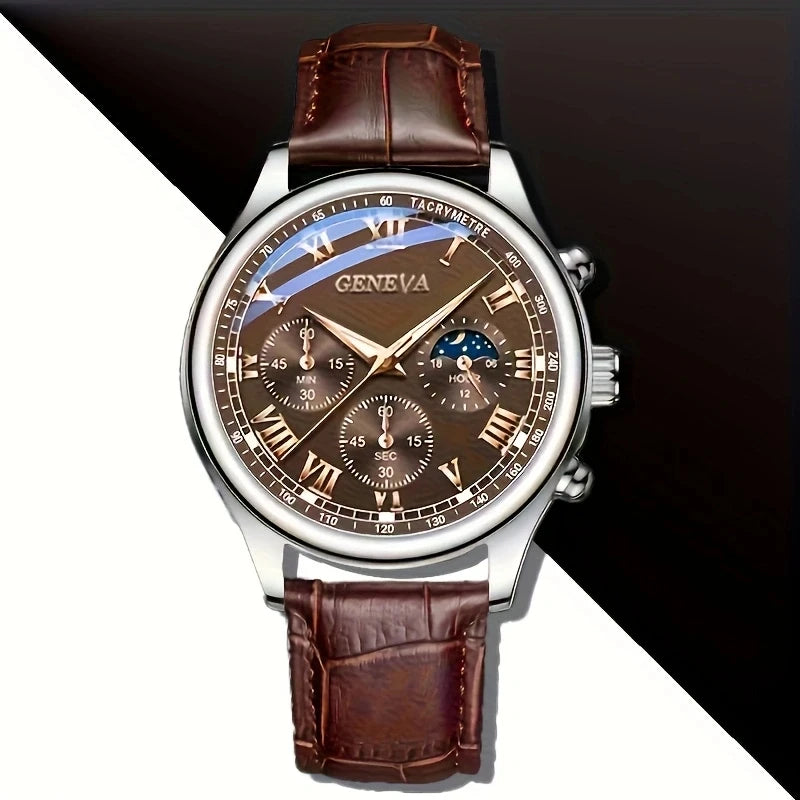Reloj de pulsera analógico de cuarzo para hombre, de lujo, con correa de cuero y esfera redonda.