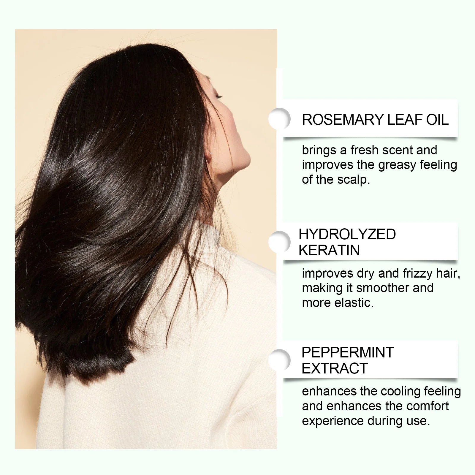 Champú de romero, menta, jengibre y aceite de árbol de té para el cuero cabelludo. Nutre el cabello, aporta volumen, limpia profundamente y refresca. Cuidado capilar natural de uso diario.