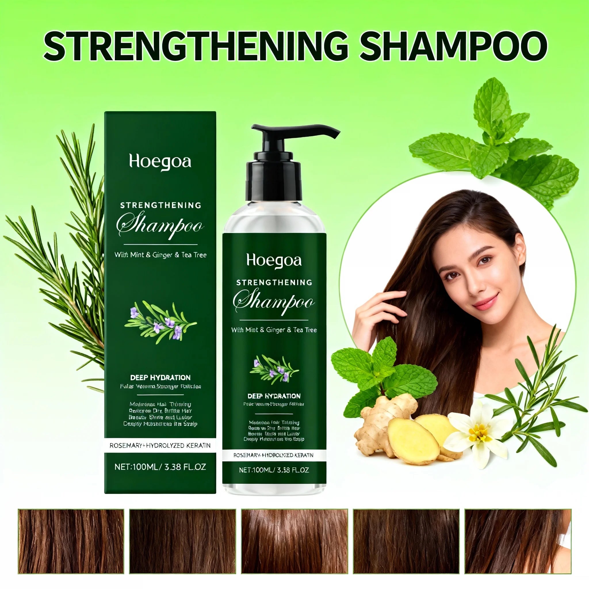 Champú de romero, menta, jengibre y aceite de árbol de té para el cuero cabelludo. Nutre el cabello, aporta volumen, limpia profundamente y refresca. Cuidado capilar natural de uso diario.