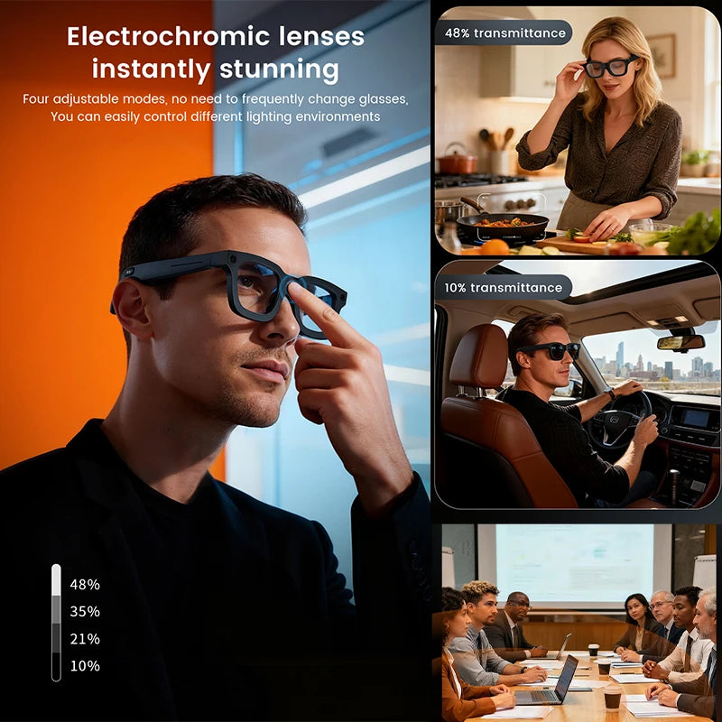 Gafas inteligentes 2026 con fotos y vídeos HD, OpenAI, grabación, traducción, táctiles, lentes fotocromáticas, Bluetooth, llamadas, música y funciones multifunción.