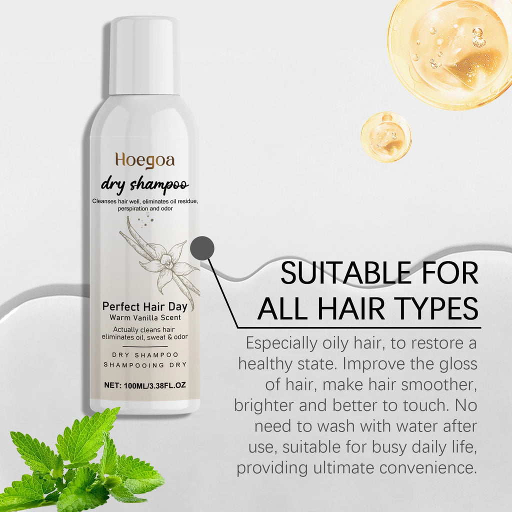 Spray capilar seco de vainilla: controla la grasa, deja el cabello esponjoso y ligero, aporta volumen, fortalece el cabello y nutre el cuero cabelludo. Champú seco sin enjuague.