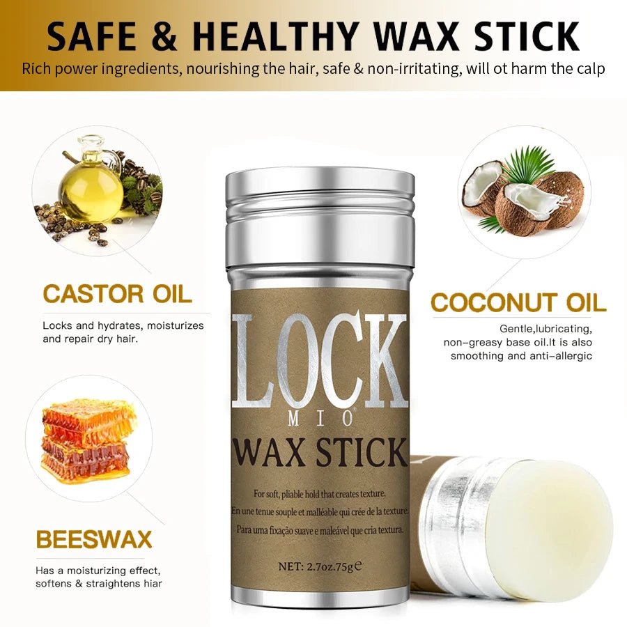 Barra de cera LOCKMIO con aceite de coco natural: hidrata, suaviza, alisa y peina el cabello rebelde. Controla los bordes del cabello. Fijación fuerte y duradera.