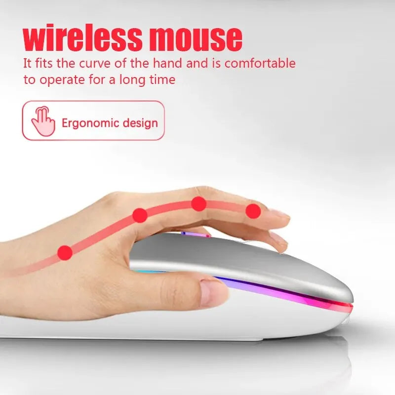 Ratón inalámbrico RGB recargable Bluetooth para ordenador, ratón ergonómico para juegos con retroiluminación LED para portátil y PC, 3600 DPI.