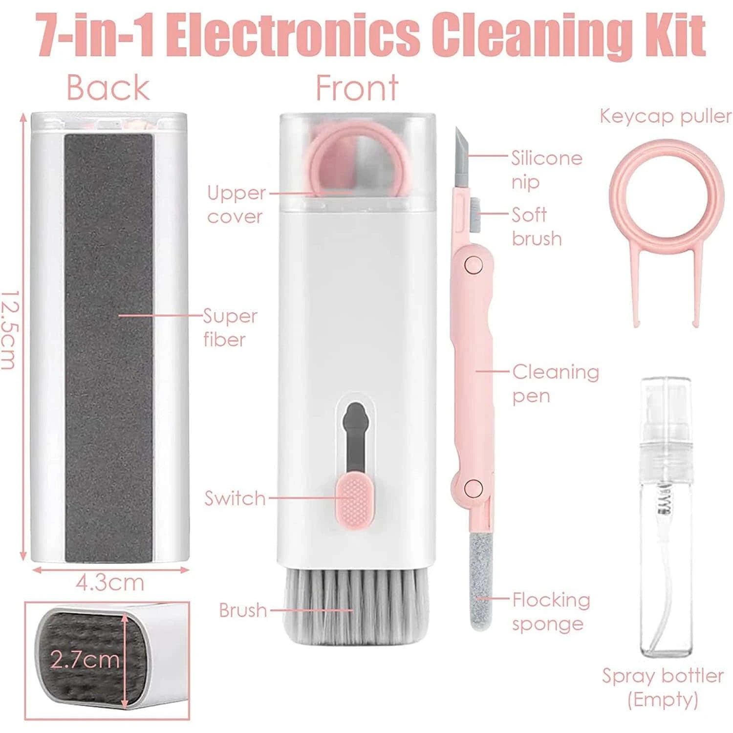 Kit de limpieza portátil 7 en 1 para AirPods Pro/AirPods, auriculares inalámbricos, teléfono y portátil con cepillo - Blanco. Juego de herramientas para el cuidado de dispositivos electrónicos.