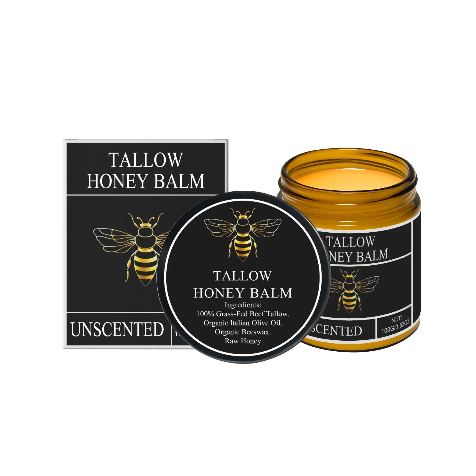 Crema facial de sebo de res, bálsamo de miel cruda orgánica para el cuidado de la piel, iluminador, hidratante corporal natural batido de vacas alimentadas con pasto, loción hidratante.