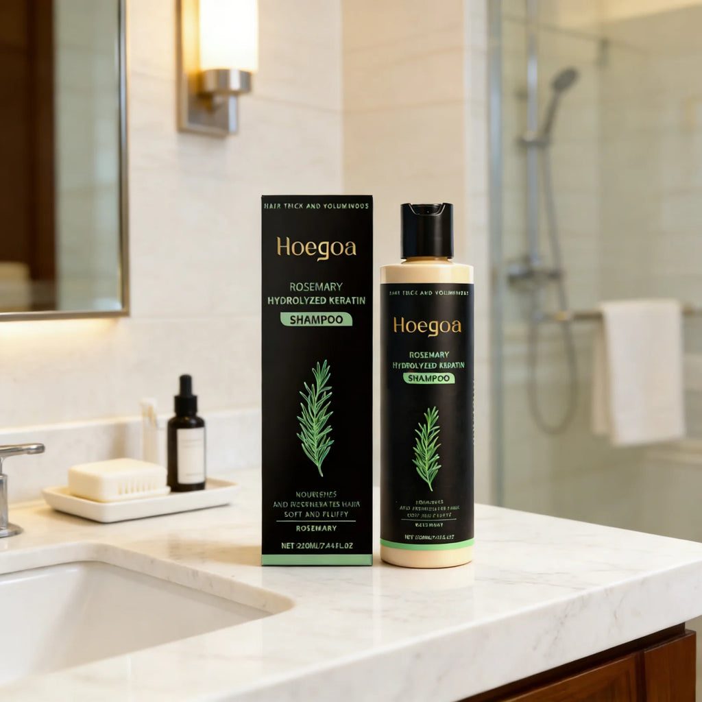 Champú de romero Hoegoa para el crecimiento del cabello, limpieza del cuero cabelludo, reparación del cabello dañado, hidratación y fortalecimiento del cabello.