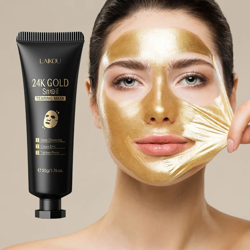Mascarilla facial exfoliante de oro de 24 quilates con flor de cerezo de LAIKOU, antiarrugas, blanqueadora, para eliminar puntos negros, mascarilla facial desprendible. Productos para el cuidado de la piel.