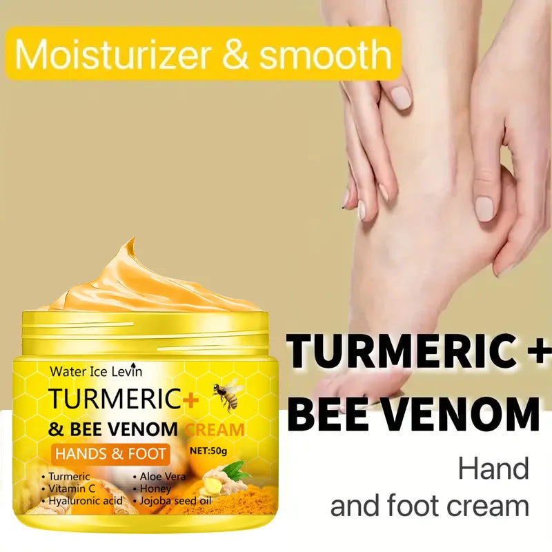 Crema de cúrcuma y veneno de abeja para pies agrietados y resecos, reparadora y para eliminar la piel muerta de las manos y los pies (50 g).