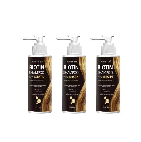 Champú Water Ice Levin con biotina y queratina, sin sulfatos ni parabenos, con aceites nutritivos, para un cabello más largo y saludable, apto para todo tipo de cabello.