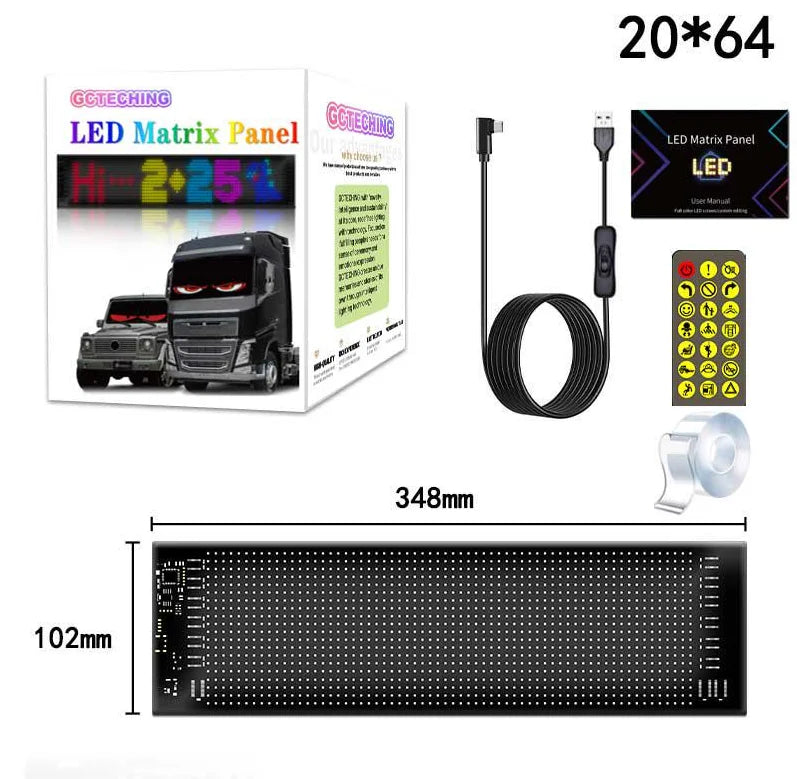 Letrero LED para automóvil, panel de matriz LED flexible de 5 V, letreros de luz LED USB para automóvil, Bluetooth Smart APP, pantalla RGB desplazable, tablero de mensajes