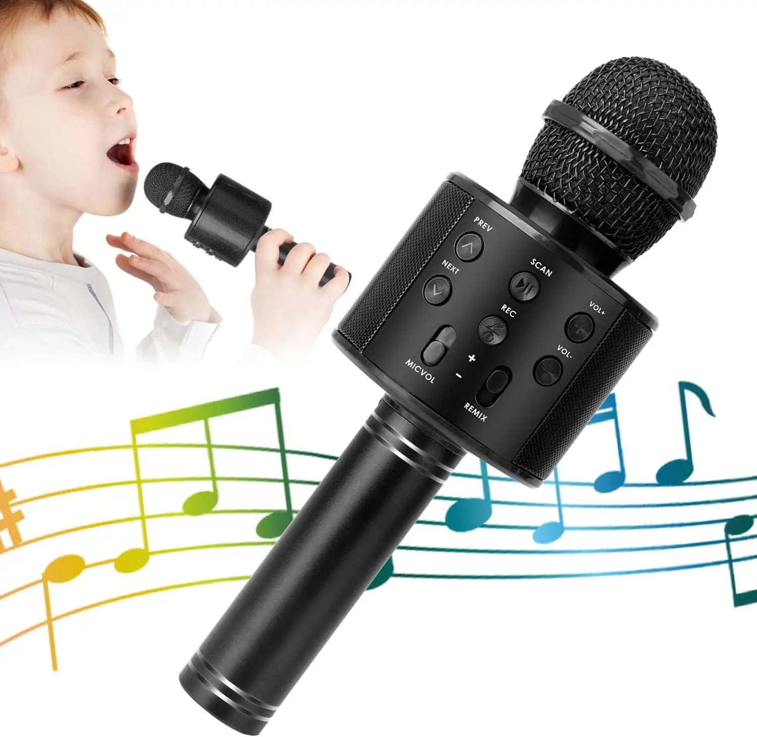 Micrófono de karaoke inalámbrico Bluetooth para niños y adultos, altavoz portátil 5 en 1 con radio FM y grabadora.