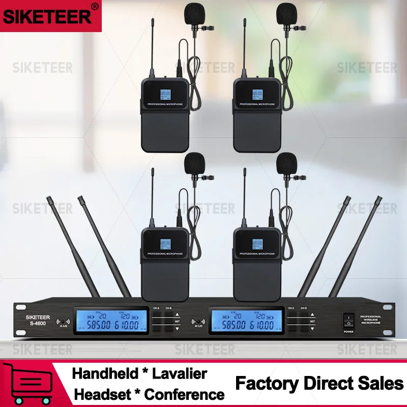 Micrófono inalámbrico UHF profesional, de mano, tipo solapa, con carcasa metálica, ideal para bodas y escenarios.
