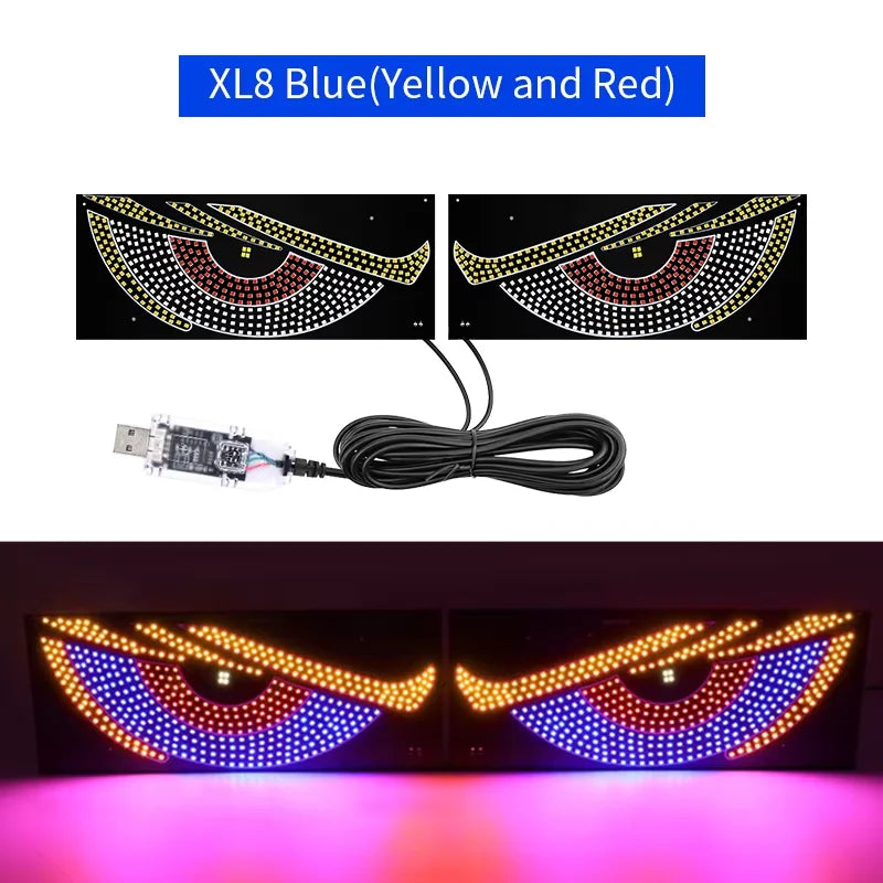 Luz LED dinámica USB de grandes ojos de diablo para coches, programable, flexible, para ventanas, pantalla LED, animada, para coches y camiones.