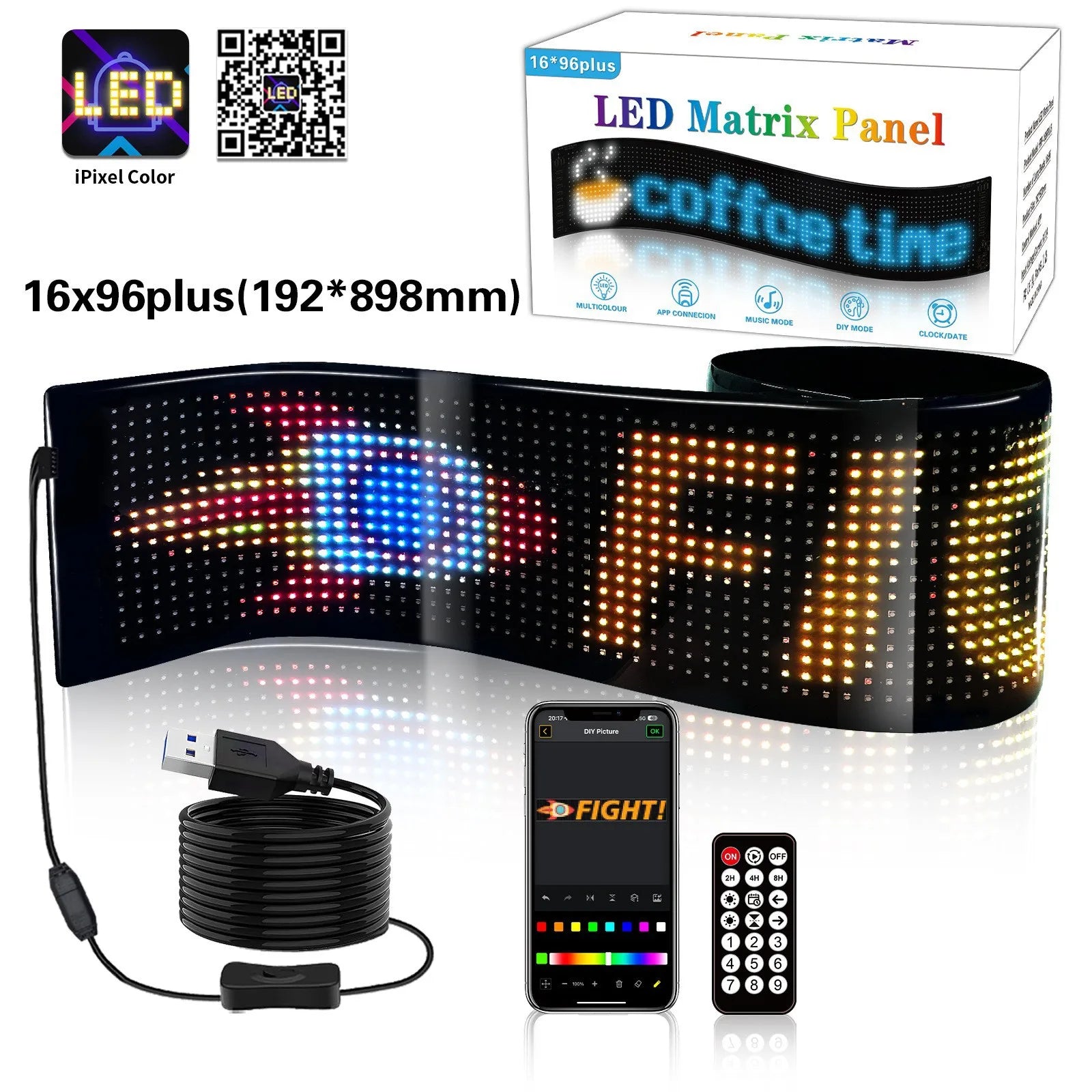Letrero LED para automóvil, panel de matriz LED flexible de 5 V, letreros de luz LED USB para automóvil, Bluetooth Smart APP, pantalla RGB desplazable, tablero de mensajes