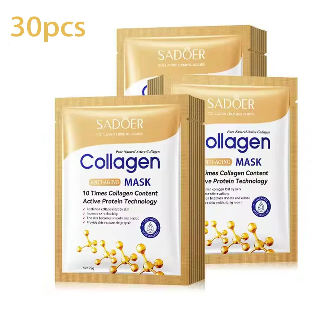 5/10/20/30 unidades Mascarilla facial de colágeno SADOER Reafirmante Hidratante Reparadora Iluminadora Cuidado de la piel Mascarilla facial de tela Mascarillas faciales Cuidado de la piel