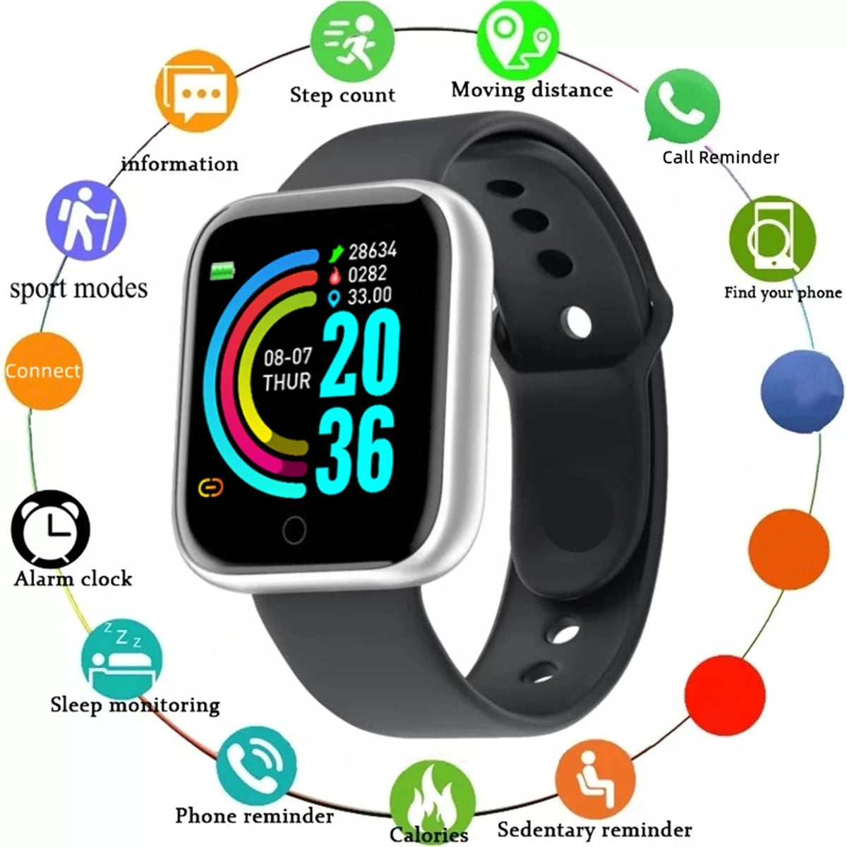 Smartwatch para hombre y mujer con monitor de actividad física, regalo de cumpleaños y reloj electrónico para Android/iOS.