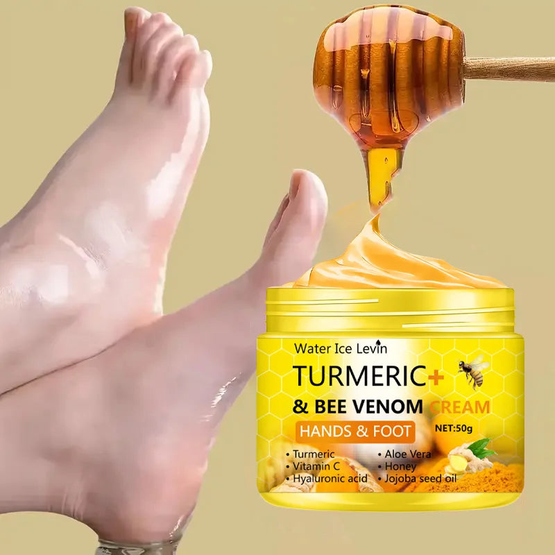 Crema de cúrcuma y veneno de abeja para pies agrietados y resecos, reparadora y para eliminar la piel muerta de las manos y los pies (50 g).