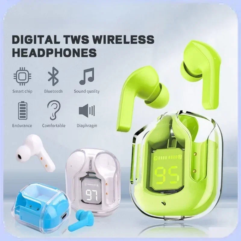 Auriculares inalámbricos mini T2 con pantalla digital LED de encendido, sonido estéreo, Bluetooth 5.3, compatibles con iPhone, Xiaomi y Lenovo.