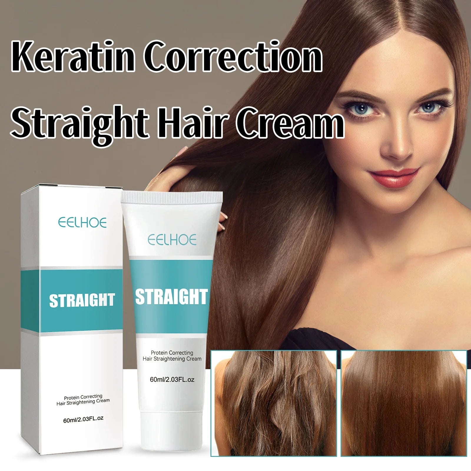 Crema correctora de queratina para cabello liso. Repara el cabello dañado. Mejora la calidad del cabello. Suaviza el cabello. Previene la sequedad y el encrespamiento. Producto para el cuidado del cabello.