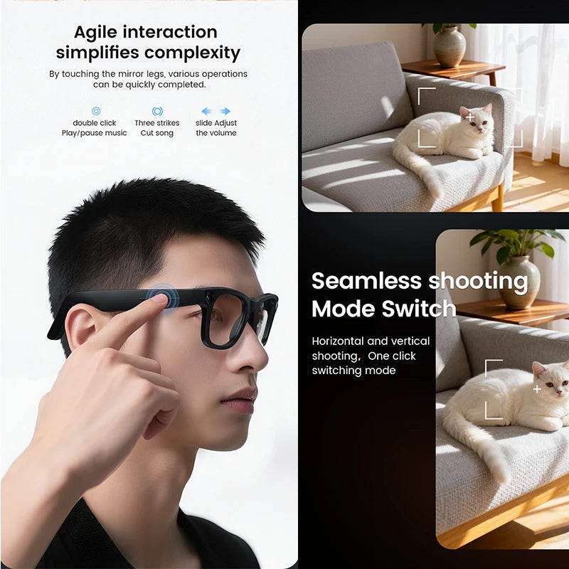 Gafas inteligentes 2026 con fotos y vídeos HD, OpenAI, grabación, traducción, táctiles, lentes fotocromáticas, Bluetooth, llamadas, música y funciones multifunción.
