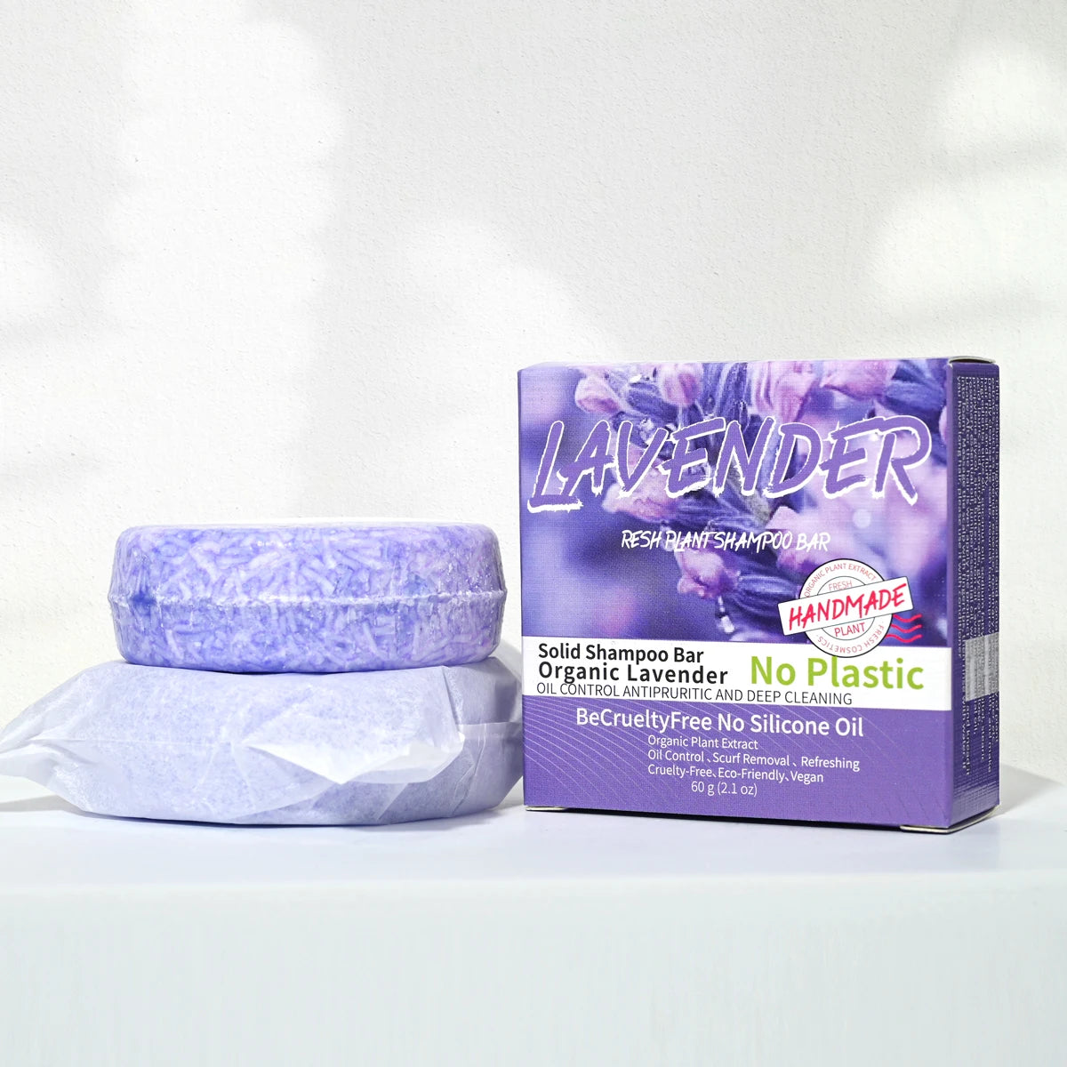 J+60g Champú sólido de lavanda, de gran venta, natural, orgánico, anticaída, para el cuidado del cabello, jabón sólido de glicerina