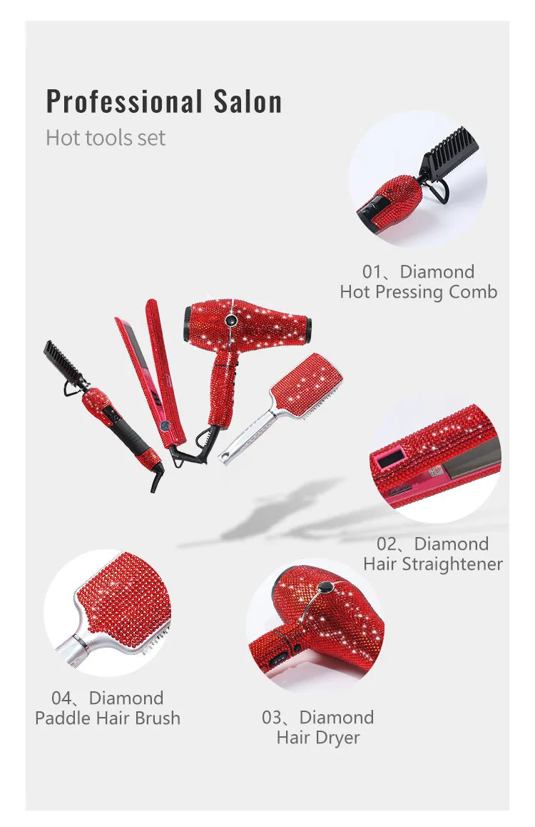 Set de herramientas profesionales para estilismo capilar: secador de pelo Diamond, peine de cerámica para planchar, ¡oferta imperdible! Accesorios para el cuidado del cabello para un look perfecto.