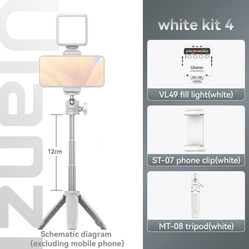 Trípode mini Ulanzi MT-08, color blanco, plegable, monopié, con montura de 1/4'', universal para DSLR, Android, iPhone y smartphones.